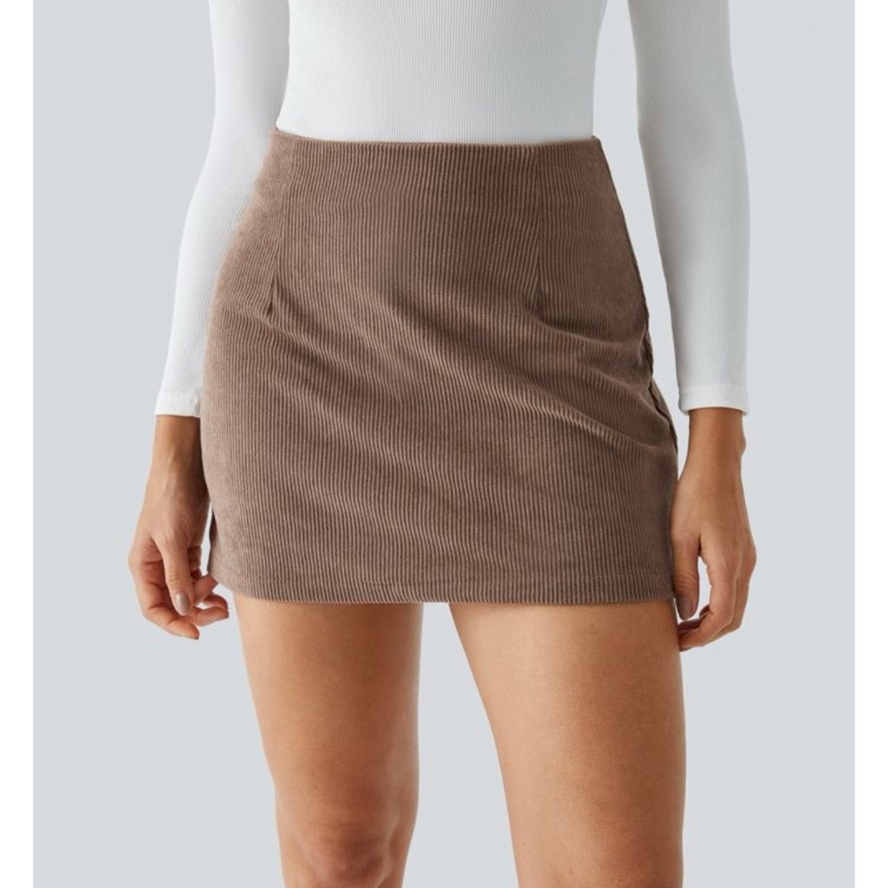 HALARA Brown Corduroy Mini Skirt